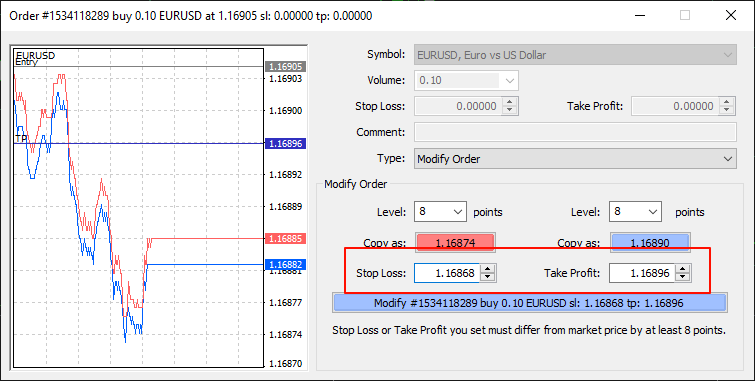 วิธีแก้ไข Stop Loss และ Take Profit ใน MT4